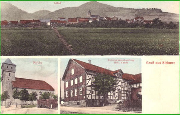 Ansicht Kleinern, Kirche, Kolonialwarenhandlung Heinrich Wende